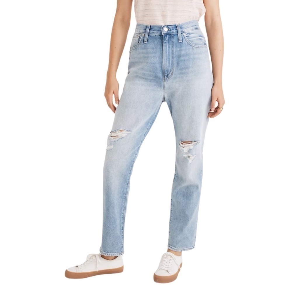 Madewell The Mom Jean in Gilford Wash Ripped Edition